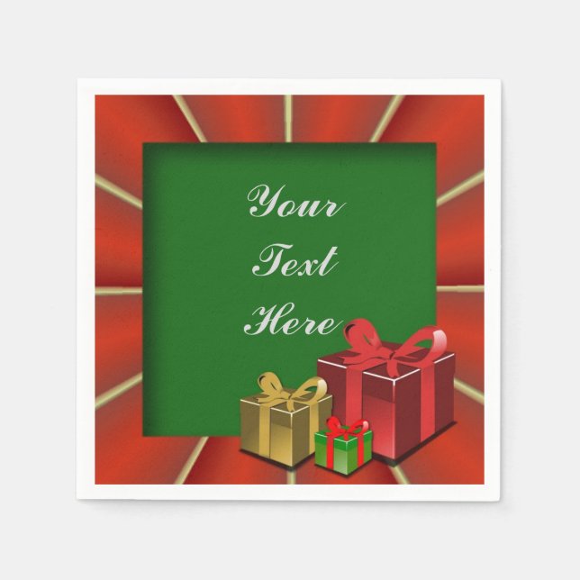 Red Gold und Green Christmas Boxes Napkins Serviette (Vorderseite)