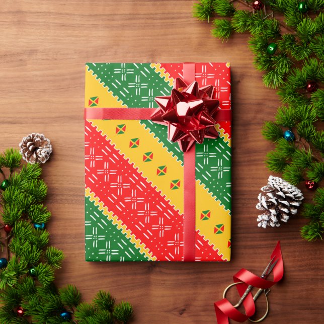 Red Gold und Green Mudcloudtribal Muster Geschenkpapier (Feiertagsgeschenk)