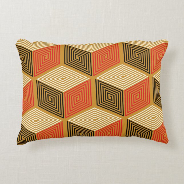 Red Gold Vintag Cube Muster Dekokissen (Vorderseite)