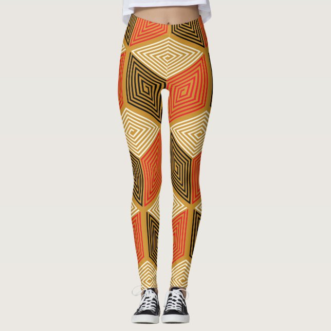 Red Gold Vintag Cube Muster Leggings (Vorderseite)
