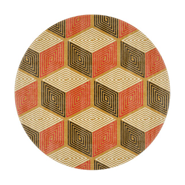 Red Gold Vintag Cube Muster Schneidebrett (Vorderseite)