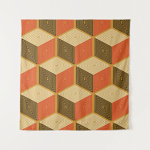 Red Gold Vintag Cube Muster Wandteppich