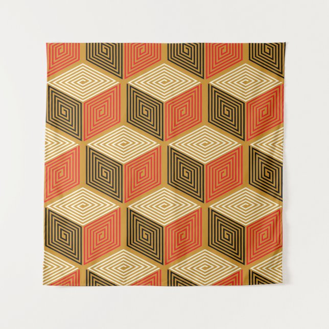 Red Gold Vintag Cube Muster Wandteppich (Vorderseite)