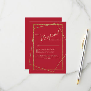 Red & Gold Wedding RSVP Karte