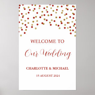 Red Gold Wedding Welcome Custom 12x18 Poster