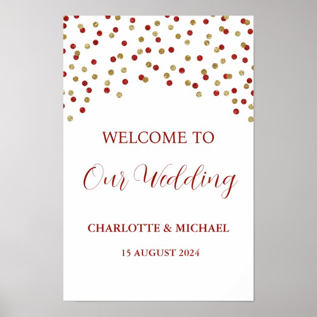 Red Gold Wedding Welcome Custom 12x18 Poster (Vorne)