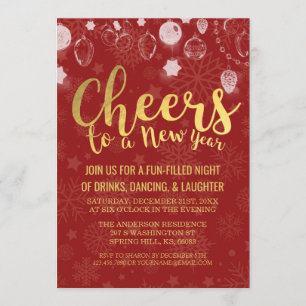 Red & Gold Weihnachten / Cheers New Year's Eve Par Einladung