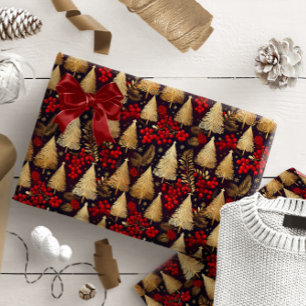 Red Gold Weihnachts-Tartan-Muster#31 ID1009 Geschenkpapier