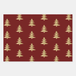 Red Gold Weihnachtsbaum Streifen Sparkle Geschenkpapier Set