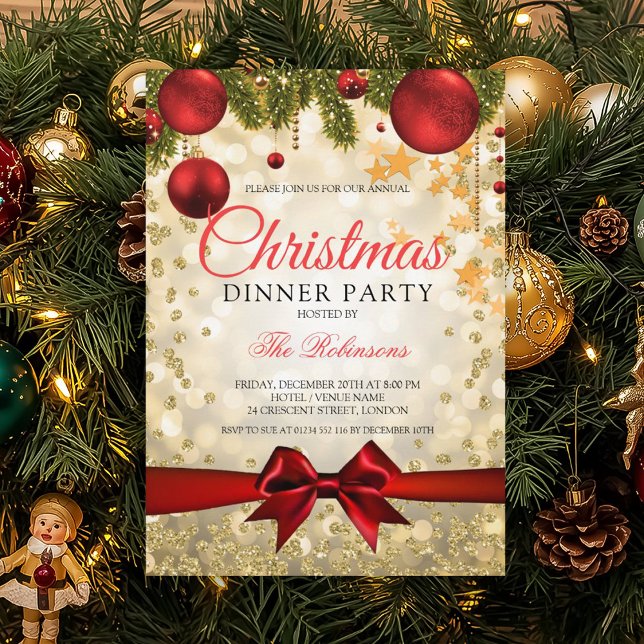 Red Gold Weihnachtsfeier Einladung (Red Gold Christmas Holiday Party Invitation)