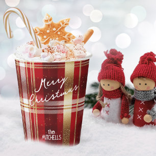 Red Gold Weihnachtsmuster Tartan Muster#7 ID1009 Pappbecher