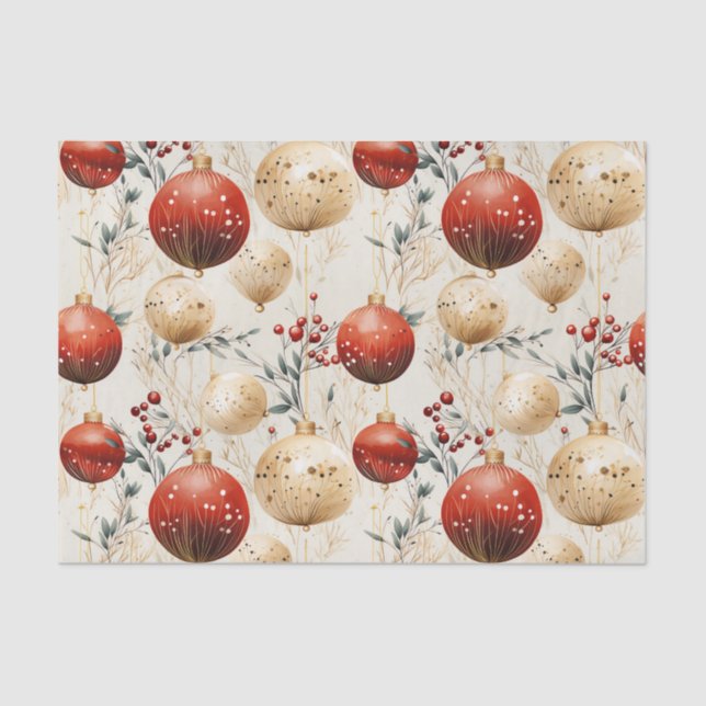 Red Gold Weihnachtsschmuck Holly Berry Decoupage Seidenpapier (Vorderseite)