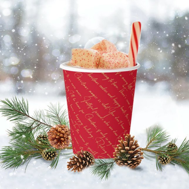 Red Gold Weihnachtstypografie Pattern#36 ID1009 Pappbecher (Von Creator hochgeladen)