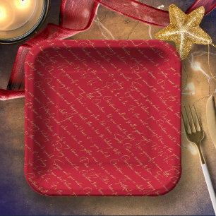 Red Gold Weihnachtstypografie Pattern#36 ID1009 Pappteller