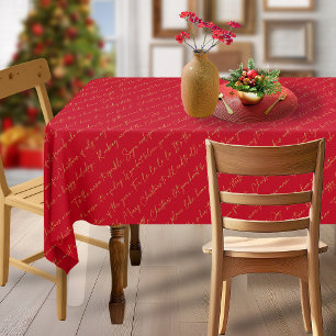 Red Gold Weihnachtstypografie Pattern#36 ID1009 Tischdecke