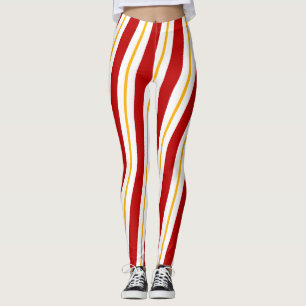 Red Gold & White Candy Cane Strip Weihnachten Leggings