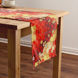 Red Gold White Japanisch Floral Cotton Dining Kurzer Tischläufer