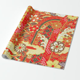 Red Gold White Japanisch Kimono Floral Decoupage Geschenkpapier