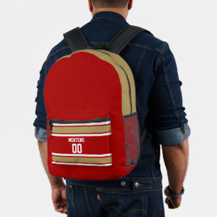 Red Gold White Sports Strike Jersey Teamname Bedruckter Rucksack