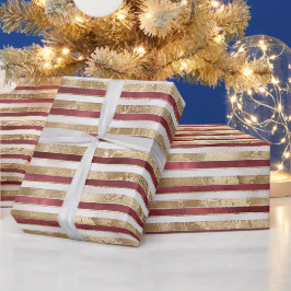 Red Gold White Stripes Geschenkpapier