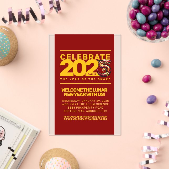 Red Gold Year of the Snake 2025 Acryleinladungen (Insitu (Feier))