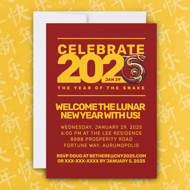 Red Gold Year of the Snake 2025 Einladung (CNY 2025 Invitation Cover Photo)