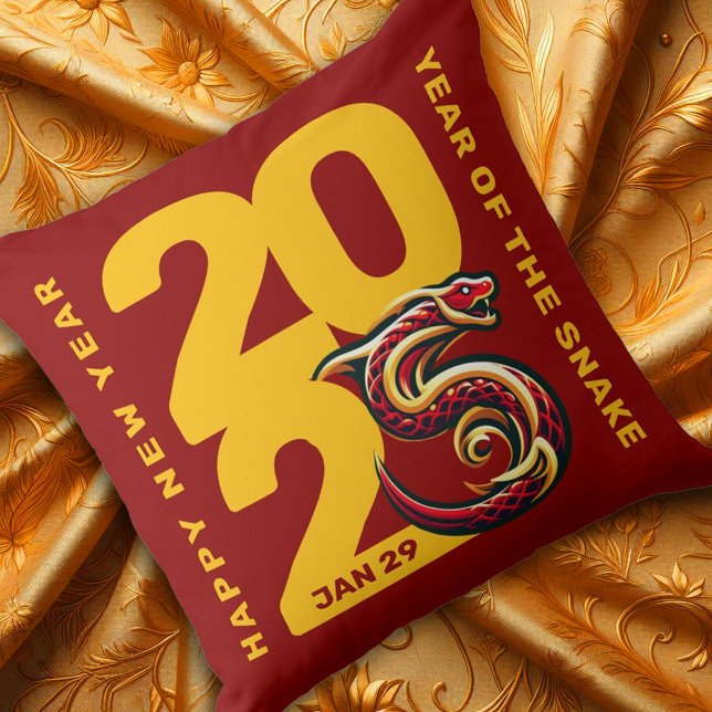 Red Gold Year of the Snake 2025 Kissen (CNY 2025 Throw Pillow Golden Fabric Cover Photo)