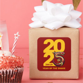 Red Gold Year of the Snake 2025 Quadratischer Aufkleber