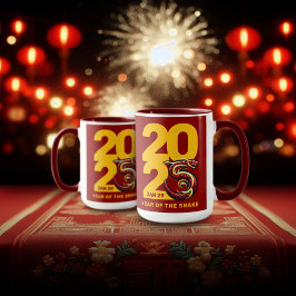 Red Gold Year of the Snake 2025 Tasse