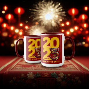 Red Gold Year of the Snake 2025 Tasse