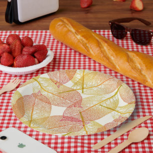 Red Gold Yellow Blätter Herbstsaison Muster Pappteller