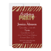 Red Gold Zebra Print Imitats Glitzer Geburtstag