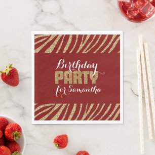 Red Gold Zebra Print Imitats Glitzer Geburtstag Serviette