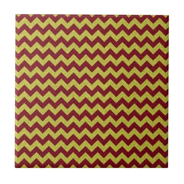 Red & Gold Zig Zag Glitzer Fliese (Vorderseite)