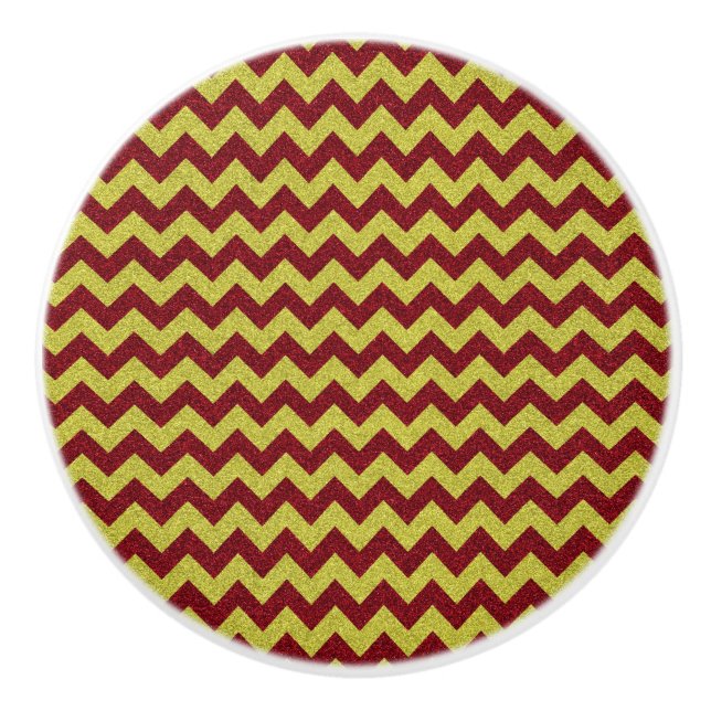Red & Gold Zig Zag Glitzer Keramikknauf (Vorderseite)