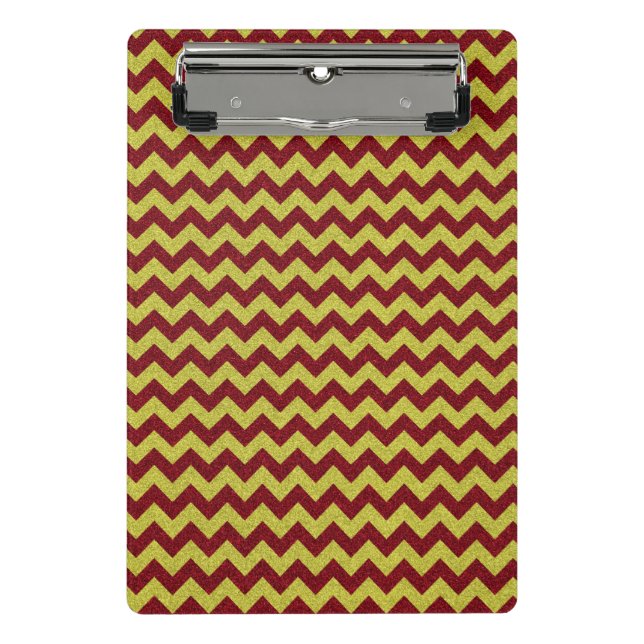 Red & Gold Zig Zag Glitzer Mini Klemmbrett (Vorderseite)