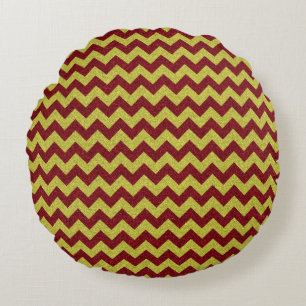 Red & Gold Zig Zag Glitzer Rundes Kissen