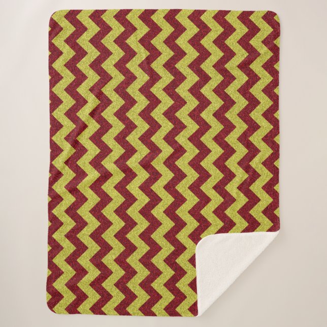 Red & Gold Zig Zag Glitzer Sherpadecke (Vorderseite)