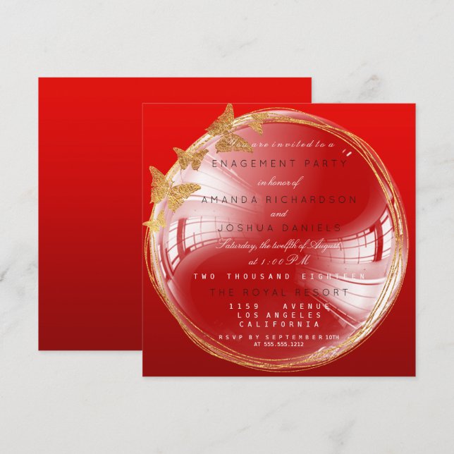 Red Golden Bubble Wedding Party Einladung (Vorne/Hinten)