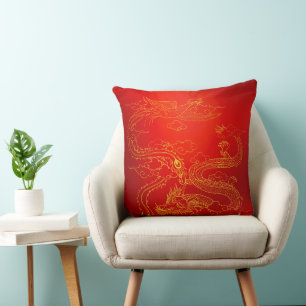 Red Golden Dragon Phoenix Lucky Omen Freude Kissen
