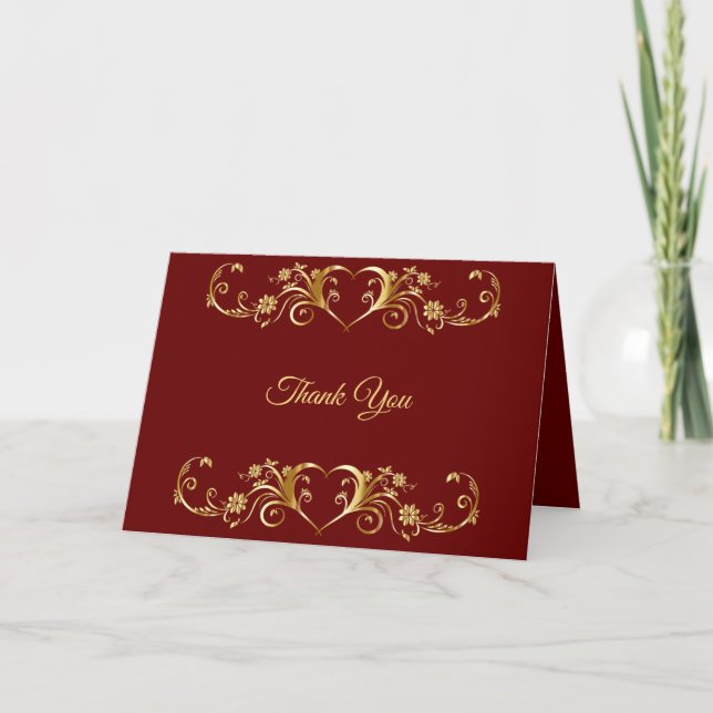 Red Golden Geometric Elegant Wedding Dankeskarte (Vorderseite)