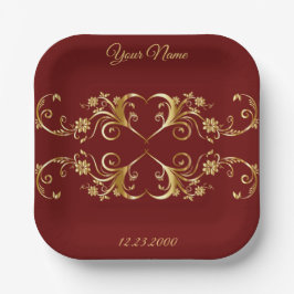 Red Golden Geometric Elegant Wedding Party Pappteller
