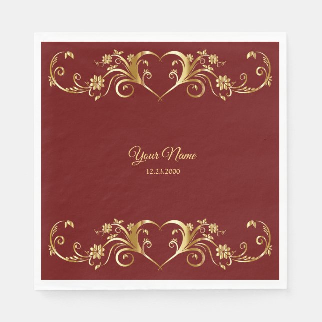 Red Golden Geometric Elegant Wedding Party Serviette (Vorderseite)
