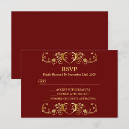 Red Golden Geometric Trendy Wedding RSVP Karte