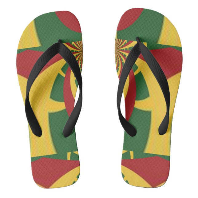 Red Golden Green Rasta Colors Design Flip Flops (Fußbett)