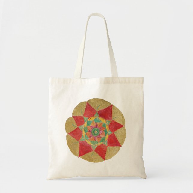 Red Golden Hand bemalt Mandala Budget Tasche (Vorne)