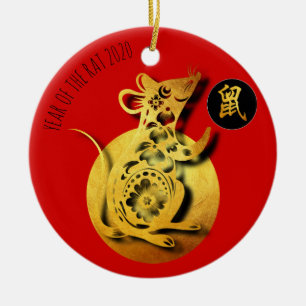 Red Golden Rat Papercut Chinesisches Neujahr 2020  Keramik Ornament