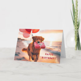 Red Golden Retriever Birthday Wishes Card Dankeskarte