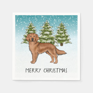Red Golden Retriever Blauer Winter Weihnachten Serviette