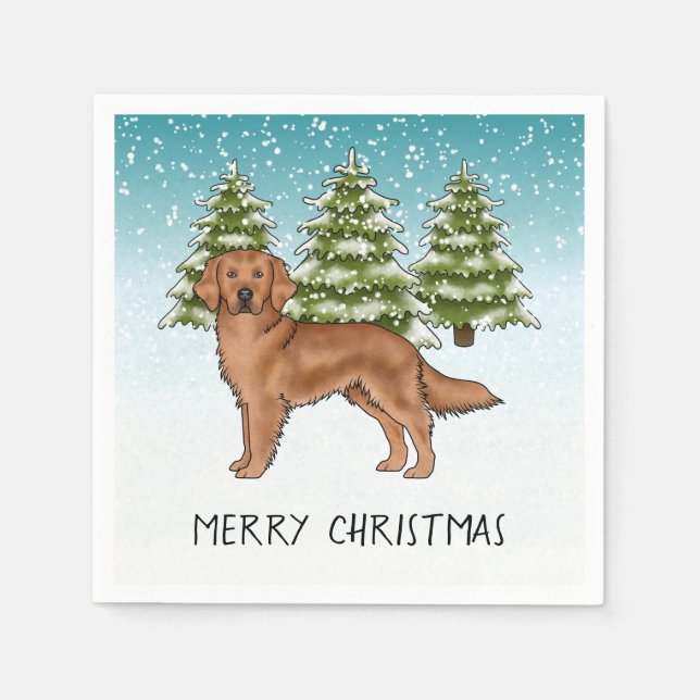Red Golden Retriever Blauer Winter Weihnachten Serviette (Vorderseite)